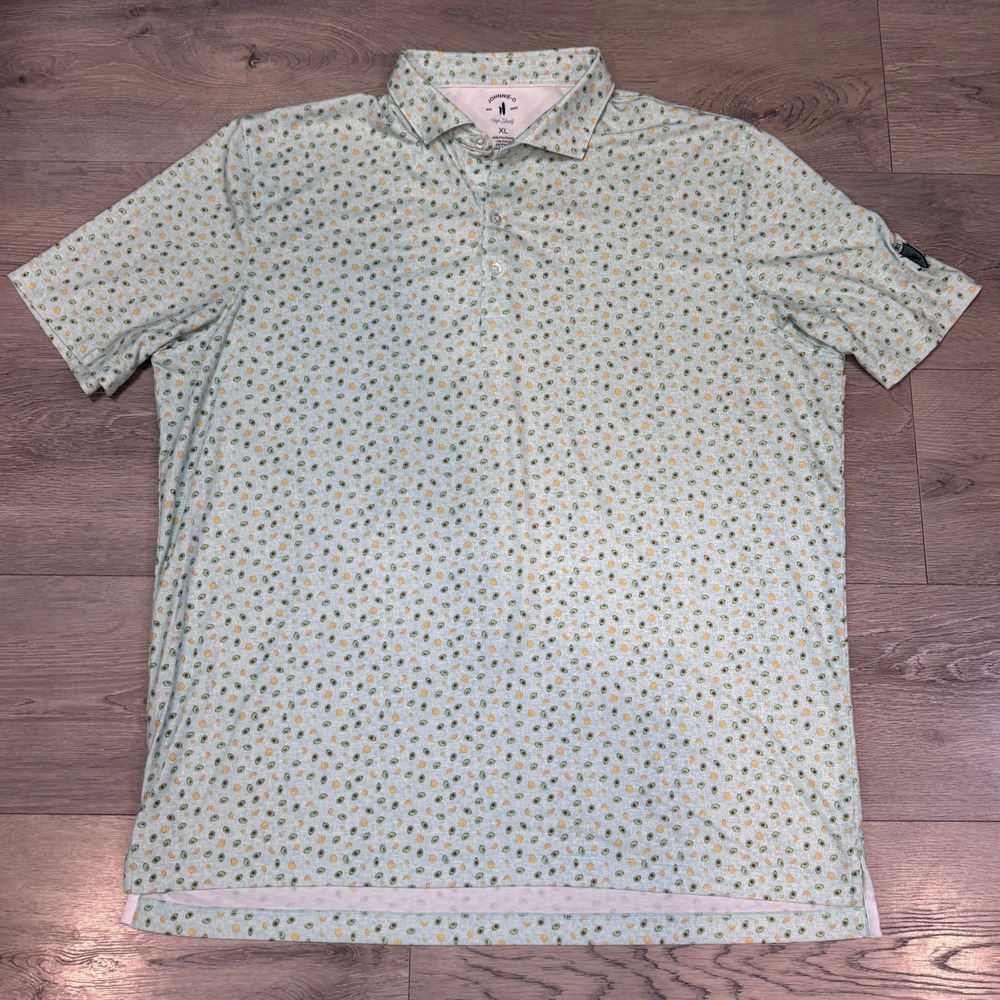 Johnnie-O Top Shelf Mens XL Avocado Print Polo Light Blue UPF 50 SLCC on Sleeve